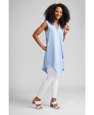 Jamie V-Neck Satin Sleeveless Tunic with Draped Lapel Front