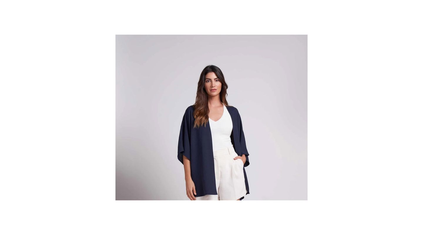 Женский топ Caldwell Collection Mila Very Oversized Lightweight Crinkled Fabric Kimono, цвет: Тёмно-синий — фото 1
