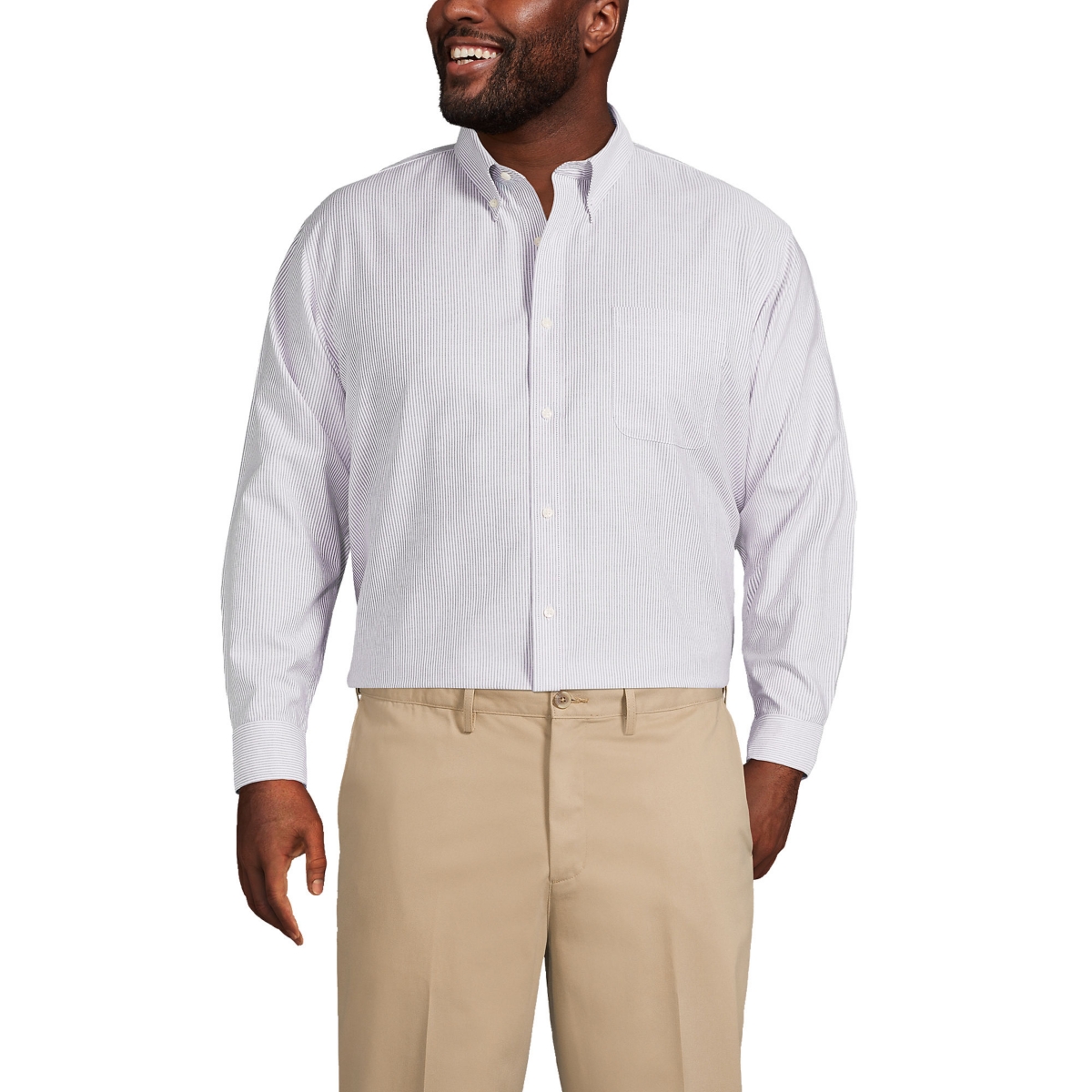 Men's Traditional Fit Pattern No Iron Supima Oxford Dress Shirt - Deep sea navy stripe