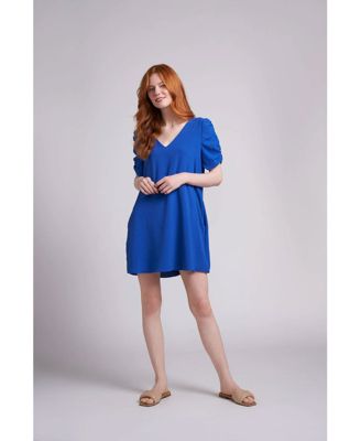 Women's Ashley Oversized Ruched Sleeve V-Neck Knee Length Dress