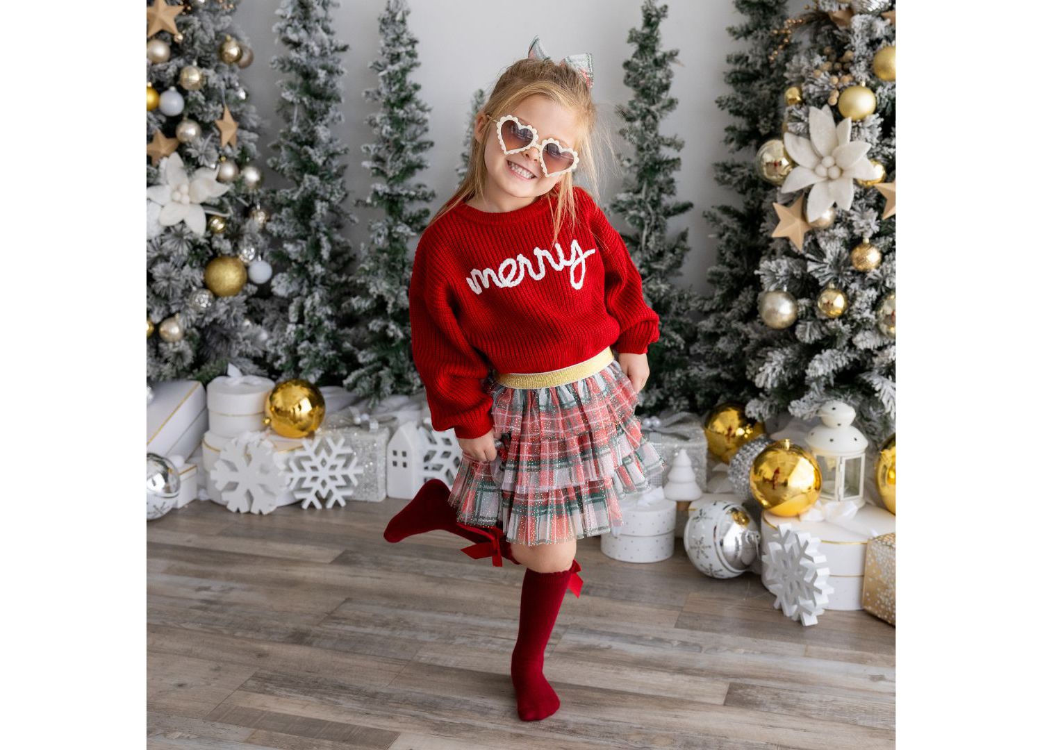 Little and Big Girls Christmas Plaid Tiered Tutu Skirt