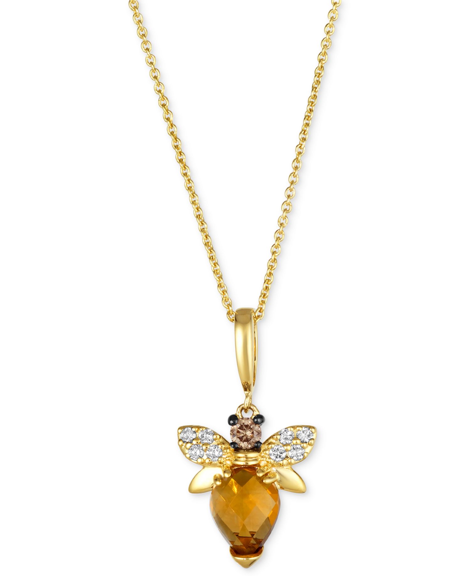 Chocolatier® Cinnamon Citrine (1 ct. t.w.) & Diamond (1/6 ct. t.w.) Bee Adjustable 20" Pendant Necklace in 14k Gold