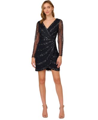 Papell Studio - Women's Beaded Sheer-Sleeve Dress