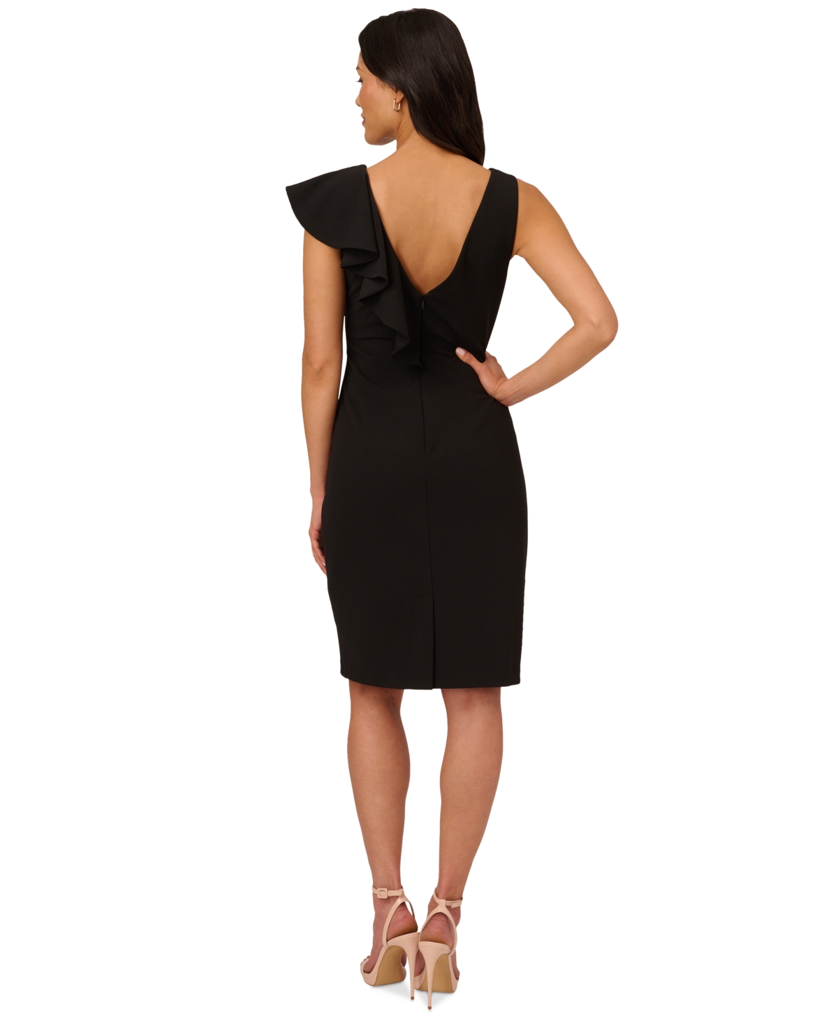 Shop Adrianna Papell Women's Ruffled Sleeveless Sheath Dress In Black