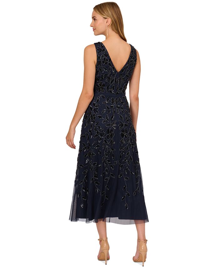 Adrianna Papell Women's Embellished V Neck Gown Blue Size 4 main image 1