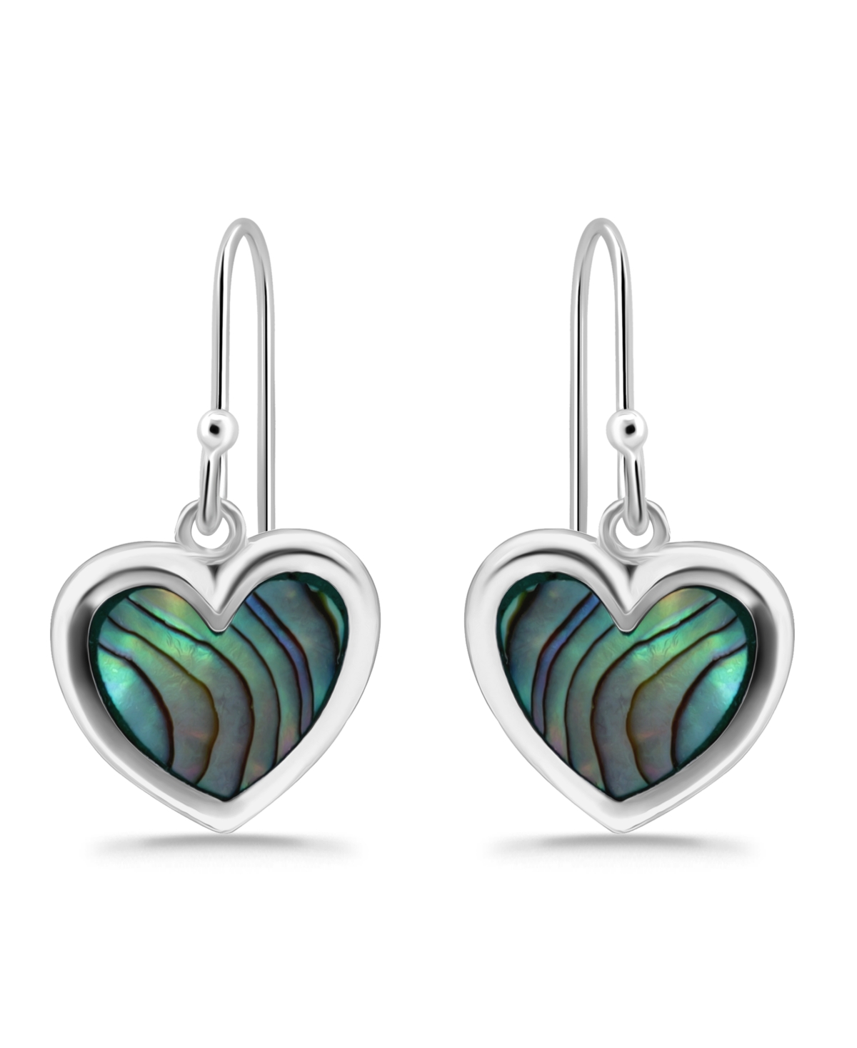 Macy's Abalone Inlay Heart Drop Earrings In Silver
