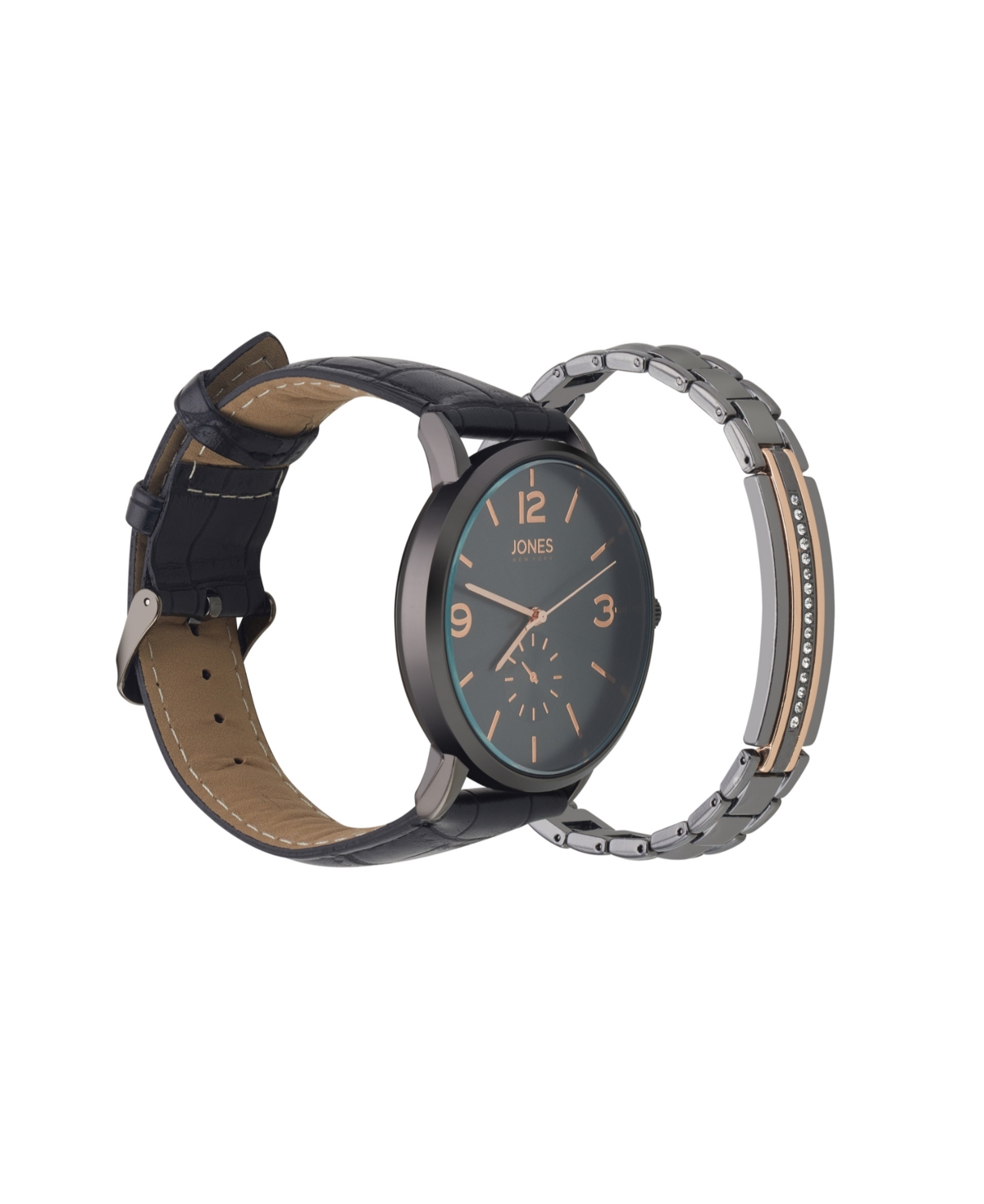 Shop Jones New York Men's Analog Black Croc Leather Strap Watch 42mm Bracelet Gift Set