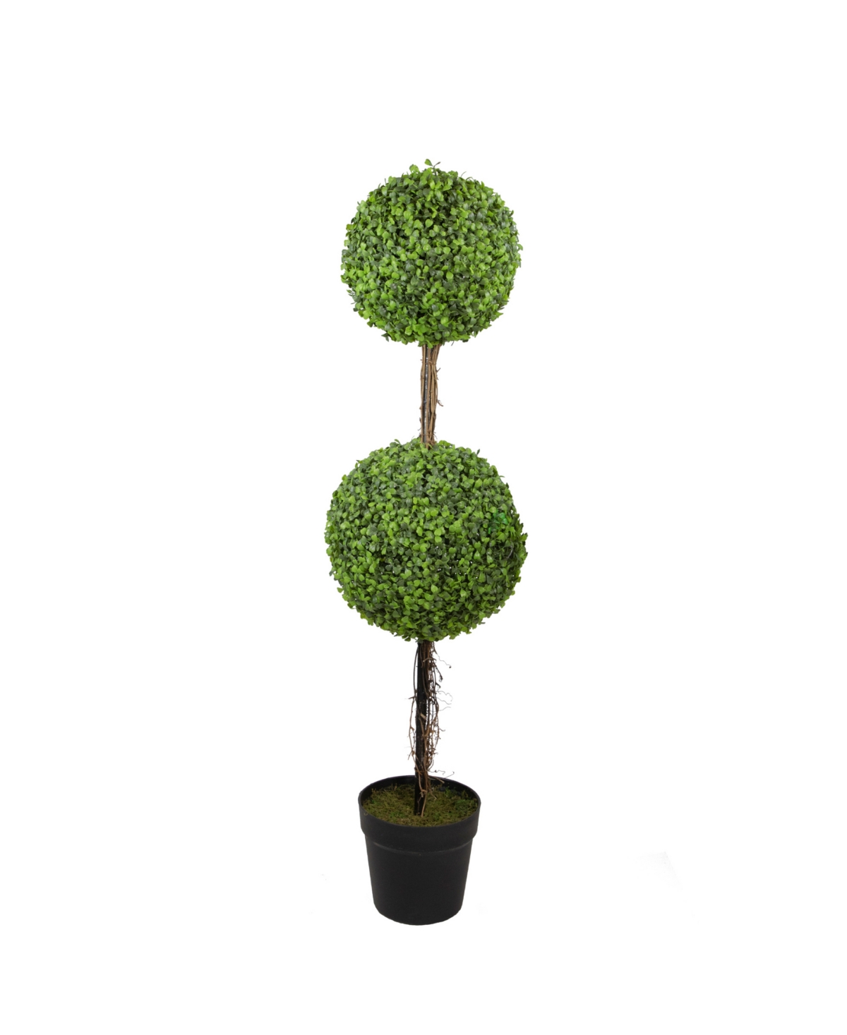 48" Two Tone Double Sphere Artificial Boxwood Topiary Potted Plant - Green