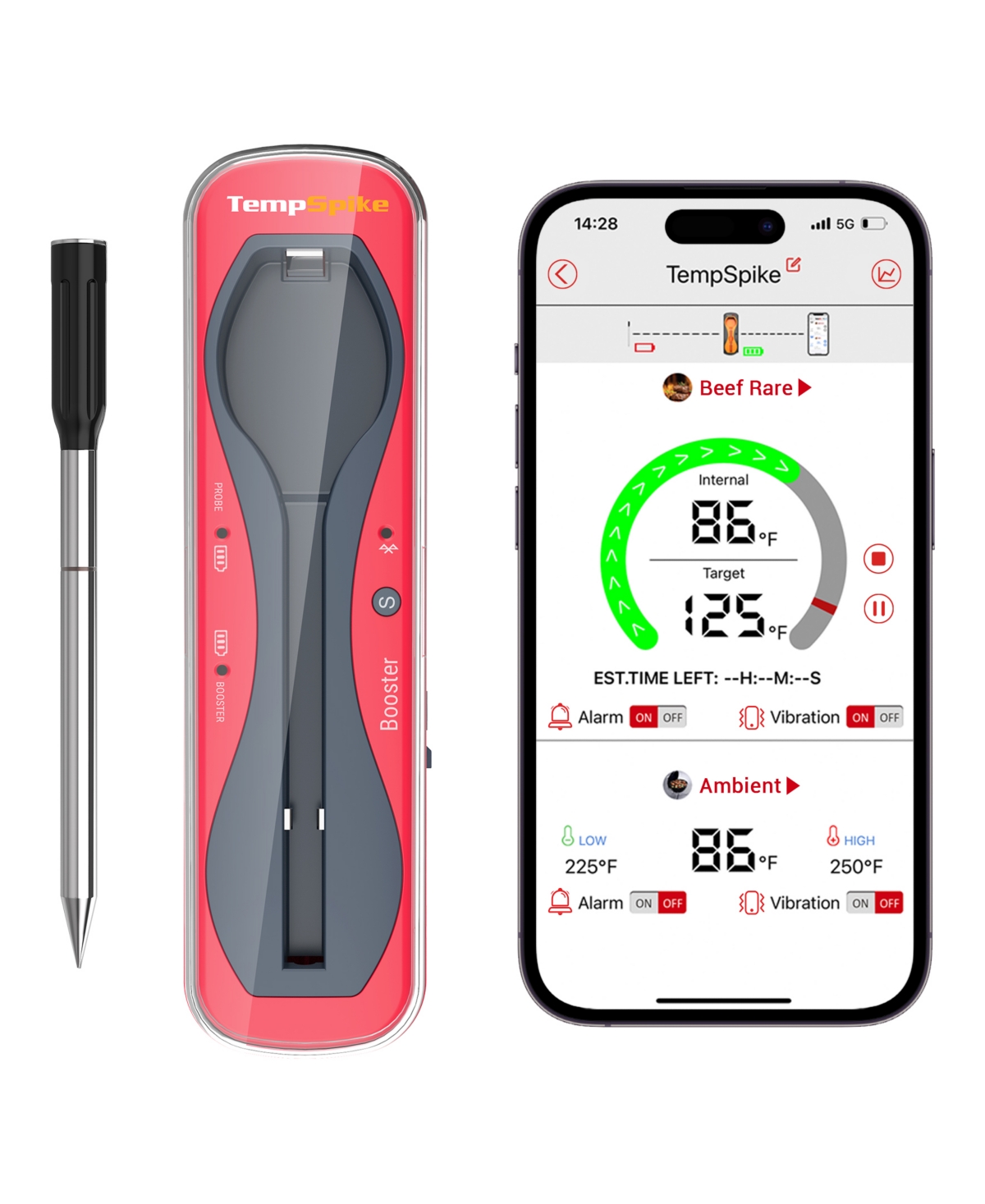 Thermopro Pack Of 1 Tempspike 500' Smart Truly Wireless Meat Thermometer In Red