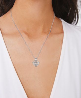 Cubic Zirconia Heart Reindeer Pendant Necklace