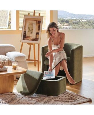 Velvet Barrel Chair with Storage Ottoman Set