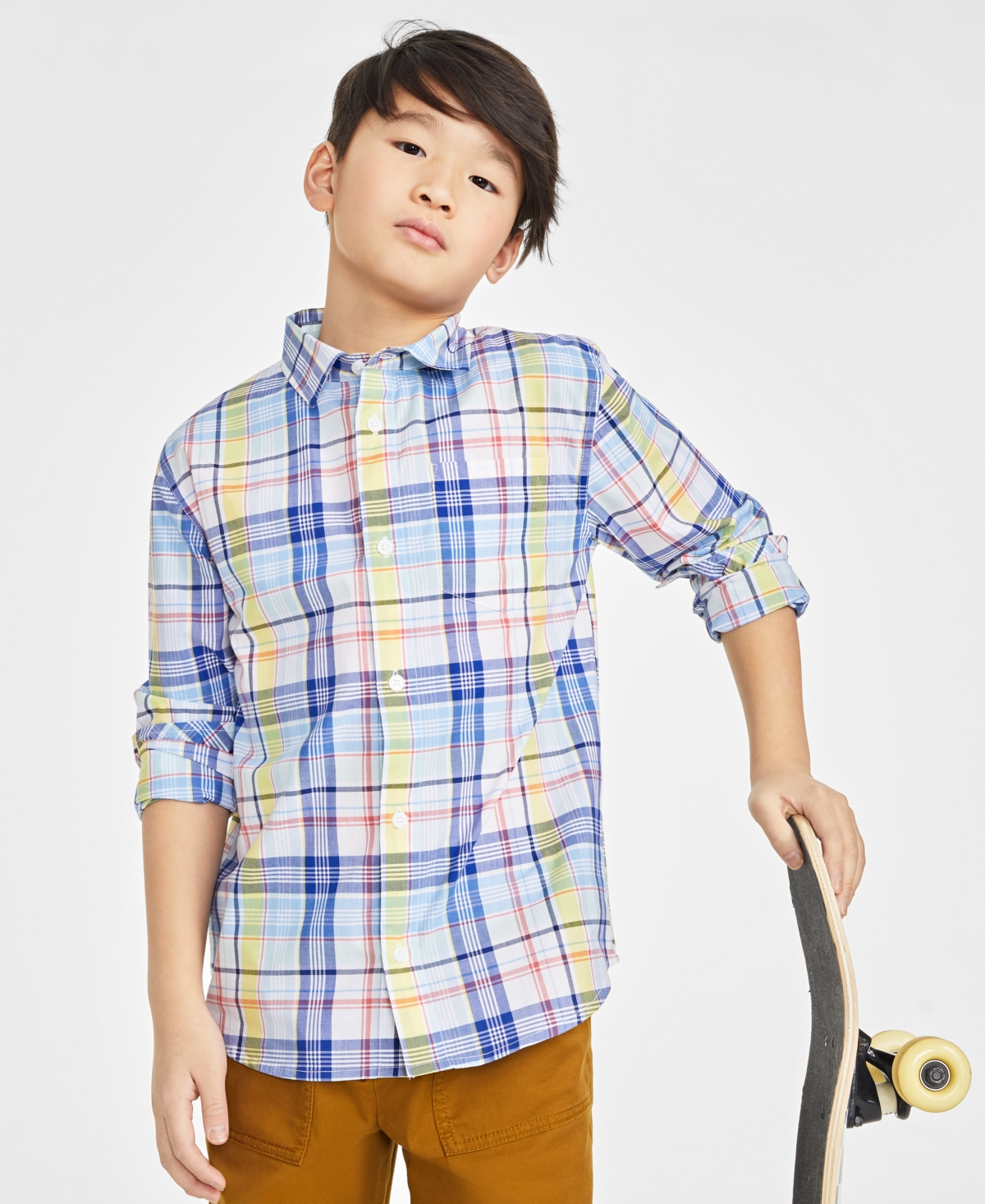 Shop Epic Threads Big Boys River Plaid Long-sleeve Cotton Shirt, Created For Macy's In Medieval Blue