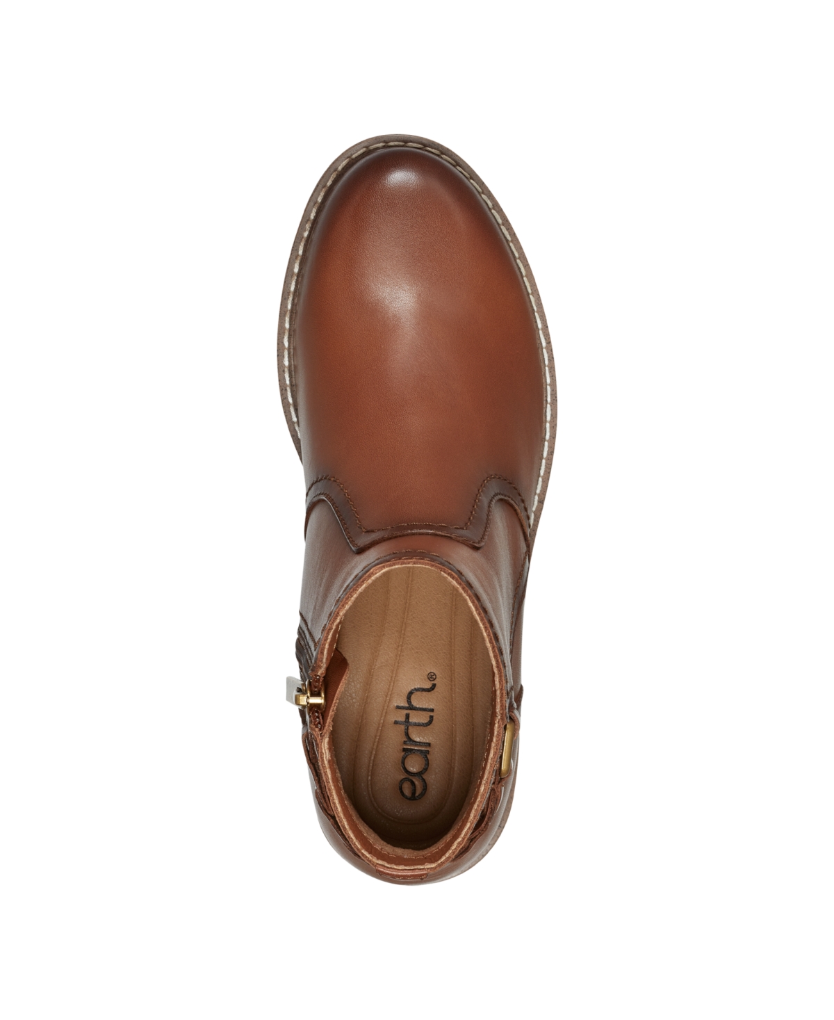 Earth Women's Jenna Round Toe Casual Stacked Heel Booties -Leather