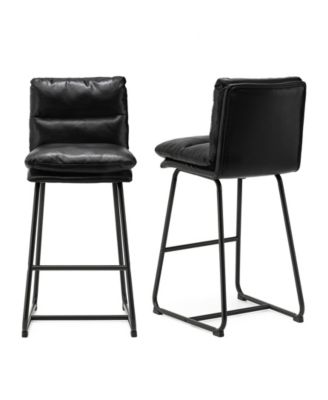 Set of 2 Leatherette Modern Thick Bar Stool with Metal Legs