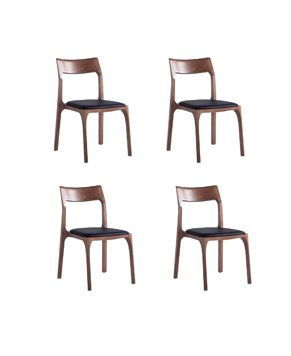 Manhattan Comfort Moderno 4-piece Faux Leather Upholstered Stackable Dining Chair Set In Walnut And Black