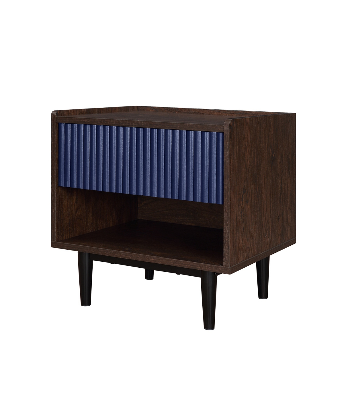 Manhattan Comfort Duane 2-Piece Density Fibreboard Ribbed 1-Drawer Nightstand Set - Dark Brown and Navy Blue