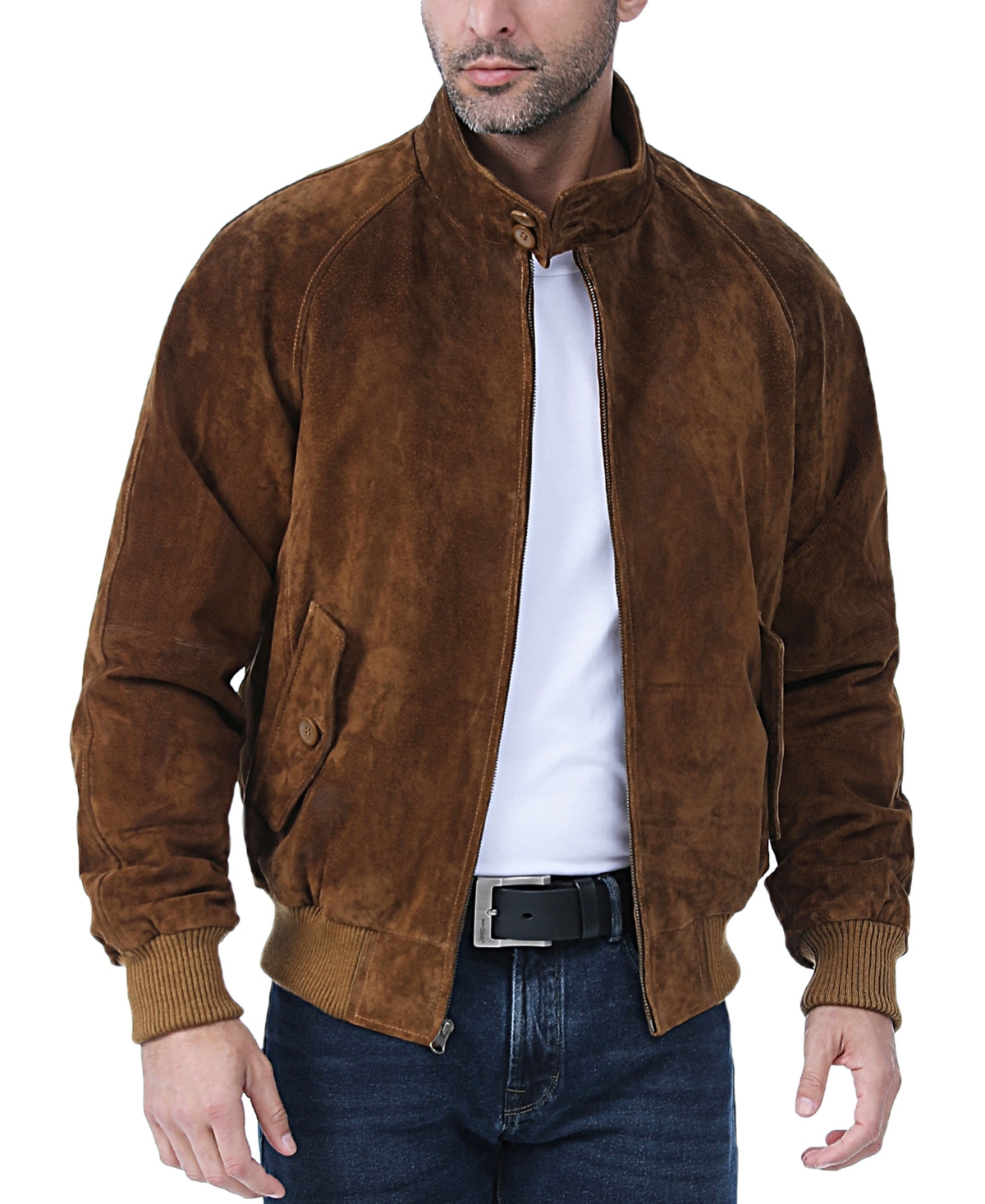 Men Wwii Suede Leather Bomber Jacket - Tall - Tobacco