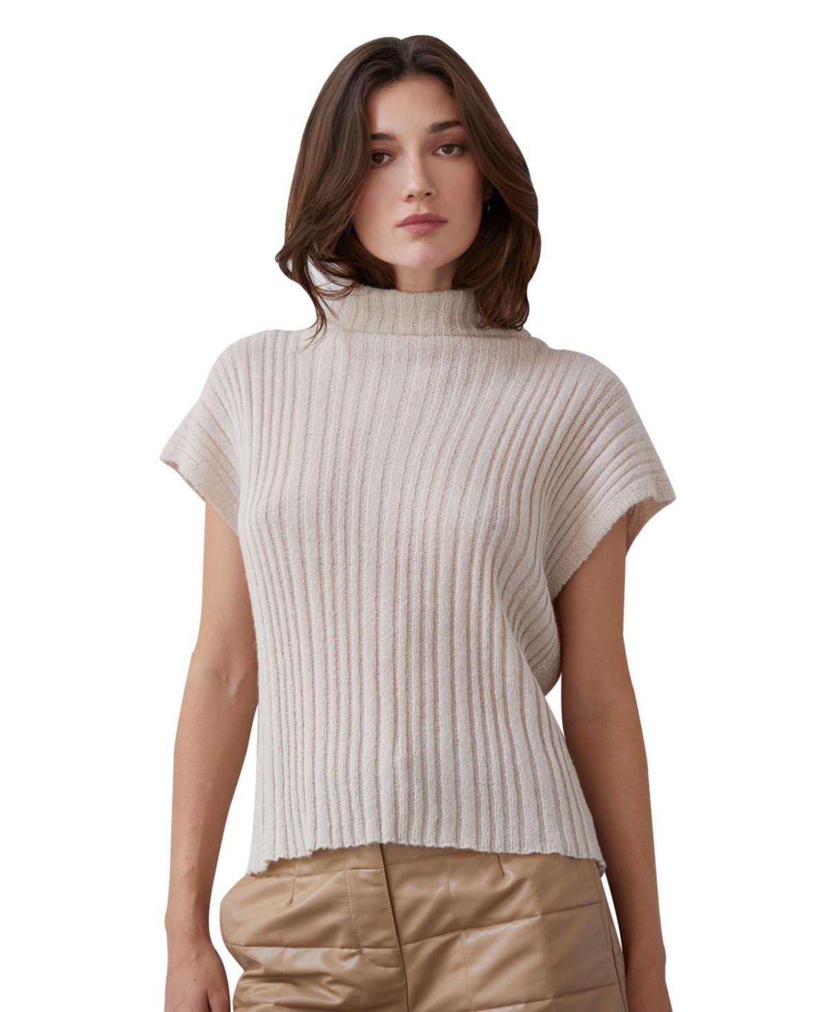 Women's Jay Mock Neck Ribbed Sweater Top - Open white + cream