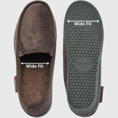 Men's Wide Slippers Steve Moccasin House Shoes Memory Foam Insole Corduroy Slip-On Terry Lining Indoor Outdoor Non-Slip Rubber Outsole