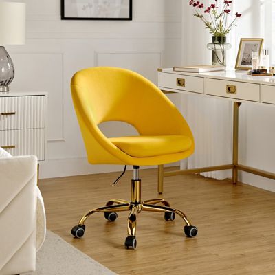 Modern Velvet Office Chair with Adjustable Swivel for Study Vanity