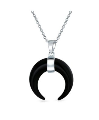 Boho Style Horn Italian Crescent Luna Waning Half Moon Pendant Necklace Sterling Silver