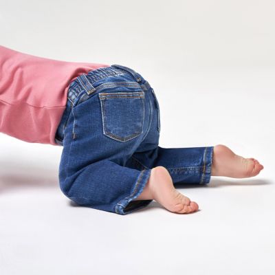 Baby Boys Neutral Straight Fit Jeans With Elastic Back