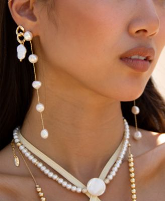 Imitation Pearls Earrings Dripping in 18K Gold Plating