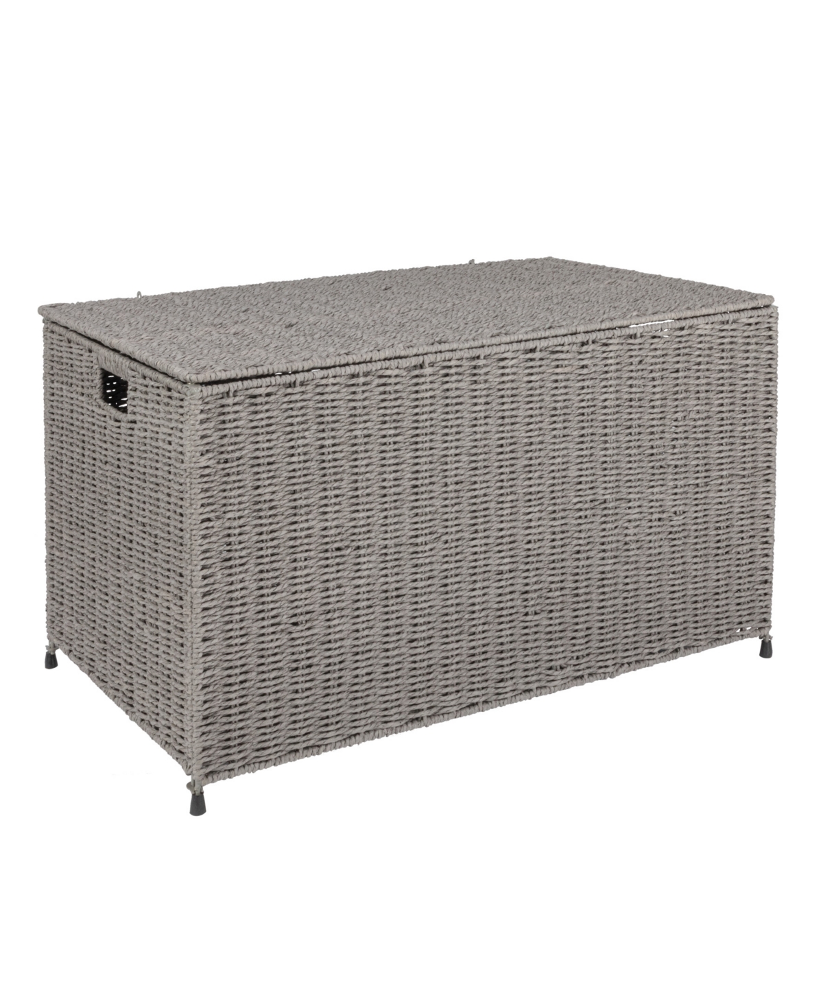Household Essentials Woven Paper Rope Storage Chest With Hinged Lid And Integrated Handles In Gray
