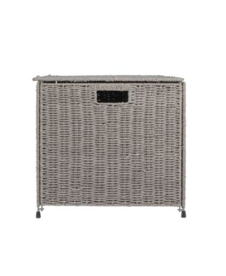 Woven Paper Rope Storage Chest with Hinged Lid and Integrated Handles
