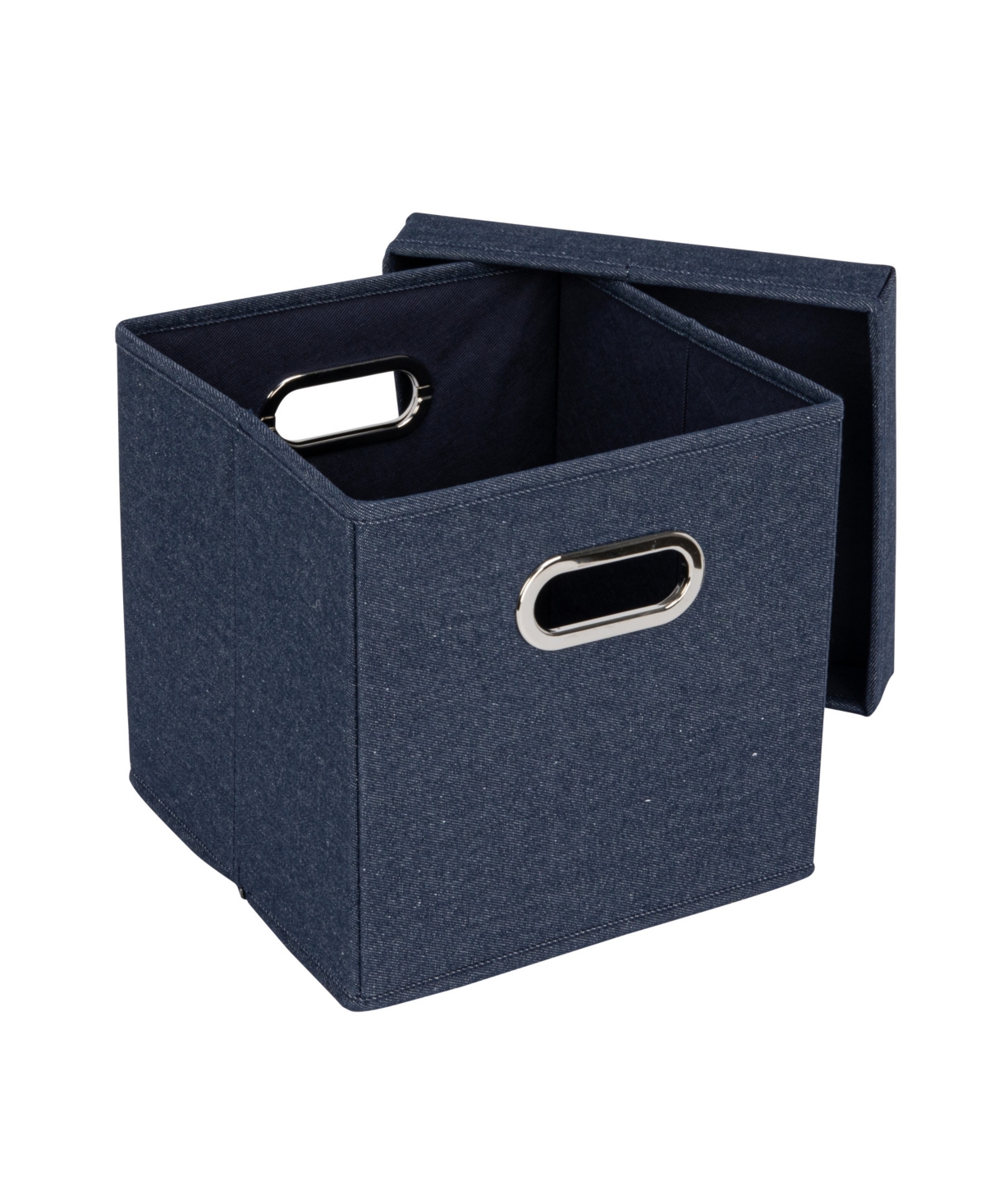 Shop Household Essentials Collapsible Cotton Blend Cube Storage Box With Lid And Metal Grommet Handle, Set Of 2 In Blue