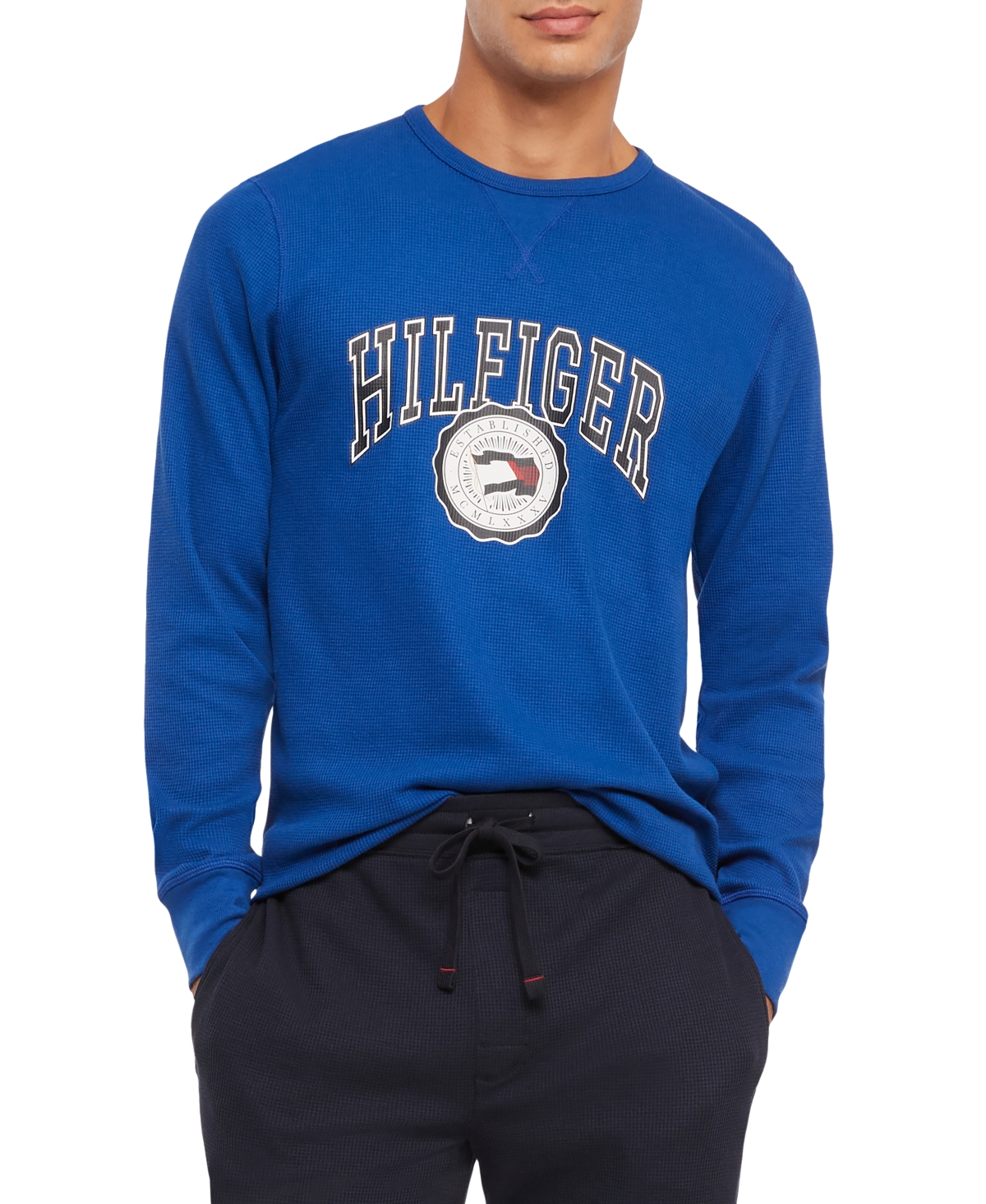 Tommy Hilfiger Men's Classic-fit Waffle-knit Long-sleeve Pajama T-shirt In Ink Blue