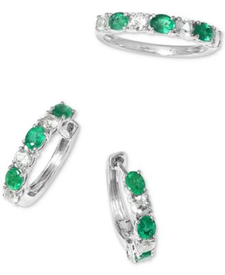 Effy Collection Effy Emerald White Sapphire Small Hoop Earrings Ring In 14k White Gold