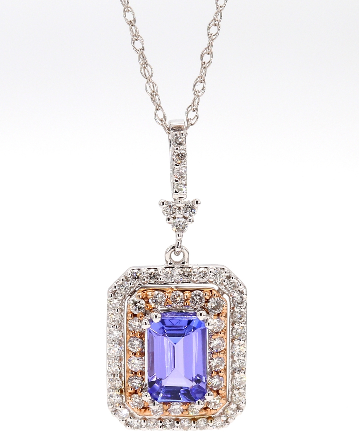 Macy's Tanzanite (1/2 Ct. T.w.) & Diamond (1/4 Ct. T.w.) Halo 17" Pendant Necklace In 10k White & Rose Gold
