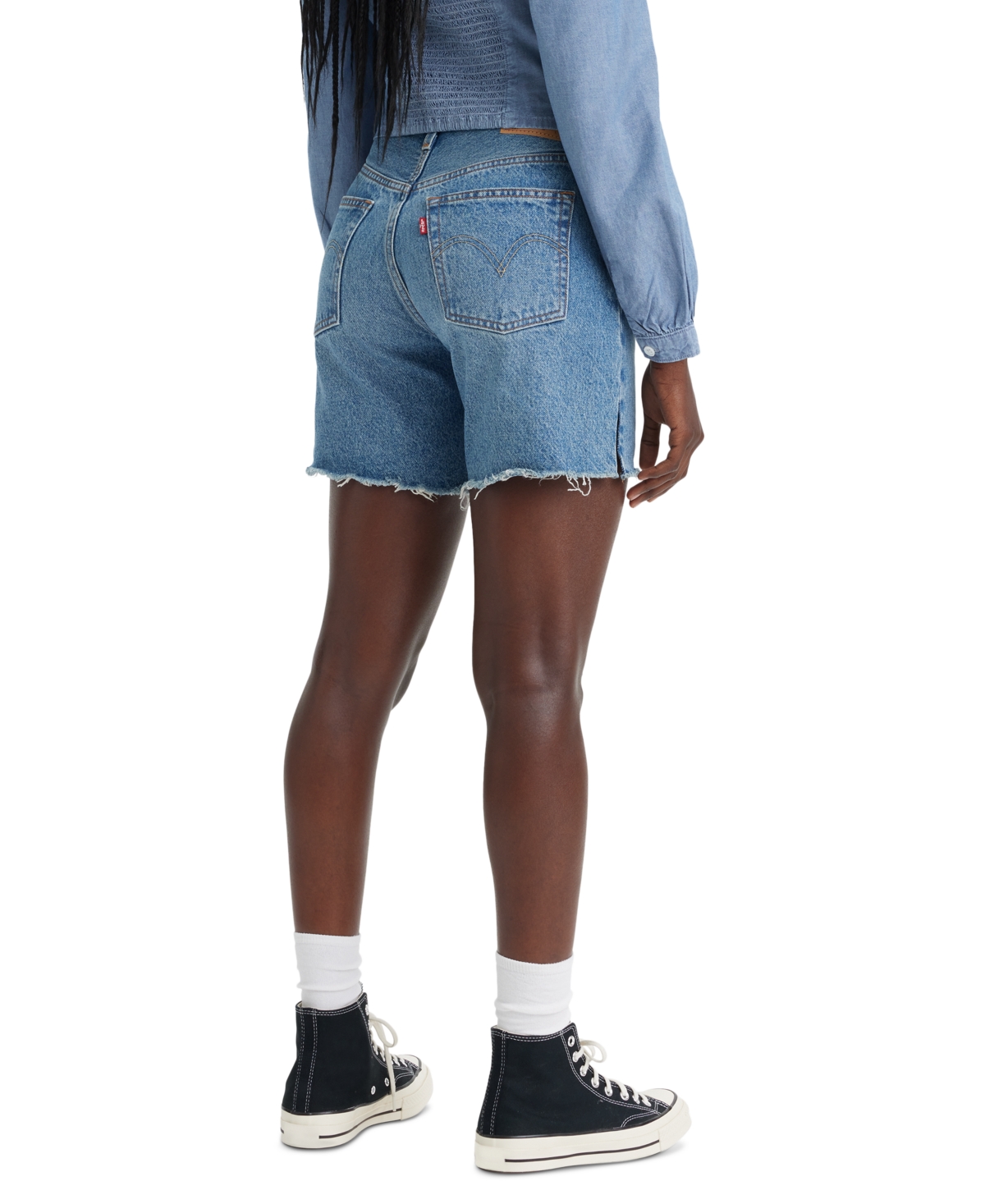Levi's 501 Mid-thigh High Rise Straight Fit Denim Shorts In Blue