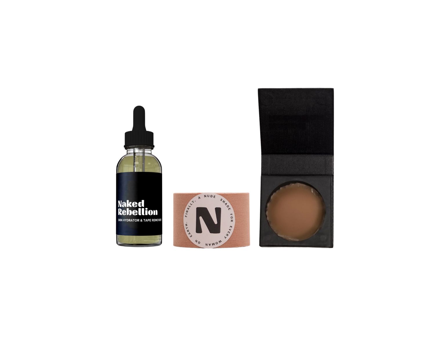 Women's The Nudist Kit: Nude Shade Sweat-Proof Boob Tape, Skin Hydrator and Tape Remover Body Oil & Reusable Nipple Stickies