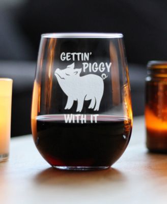 Gettin' Piggy Funny Pig Gifts Stem Less Wine Glass, 17 oz