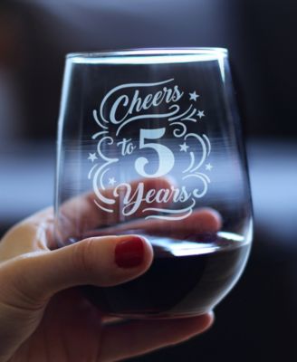 Cheers to 5 Years 5th Anniversary Gifts Stem Less Wine Glass, 17 oz