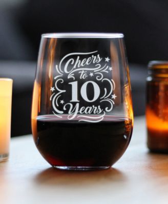 Cheers to 10 Years 10th Anniversary Gifts Stem Less Wine Glass, 17 oz