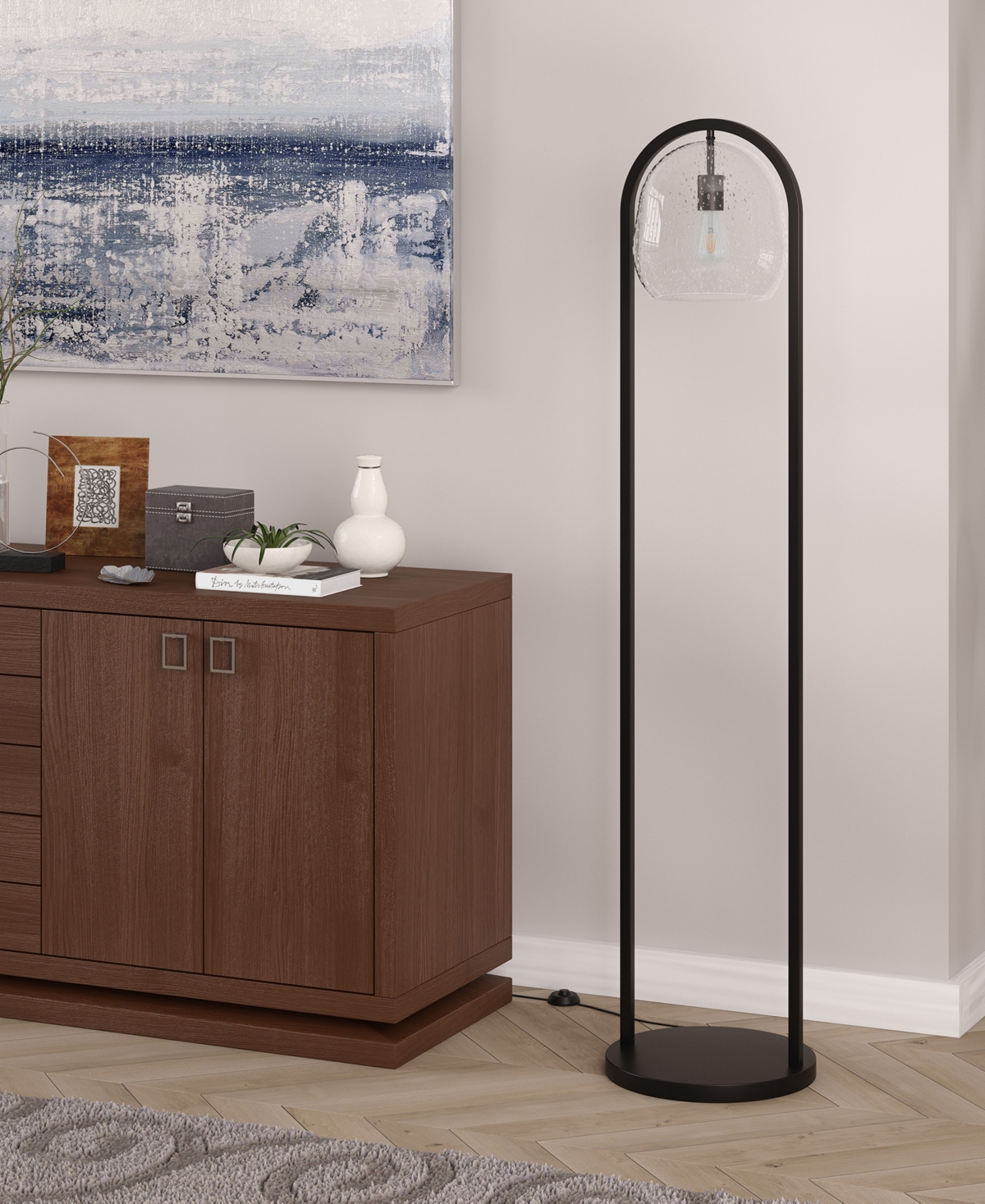 Shop Hudson & Canal Sydney 64" Floor Lamp With Seeded Glass Shade In Blackened Bronze