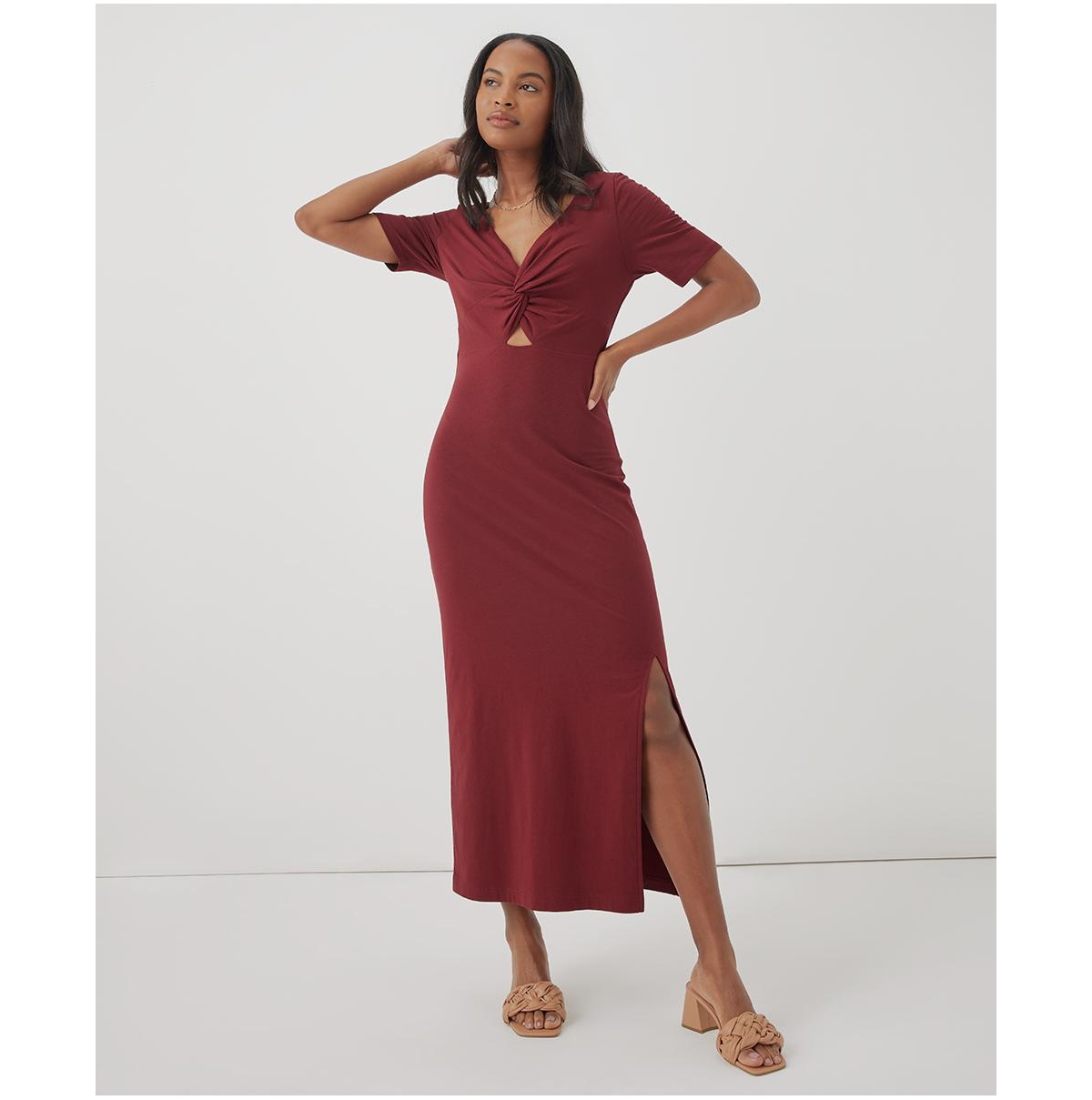 Luxe Jersey Knot Maxi Dress Made With Organic Cotton - Pomegranate