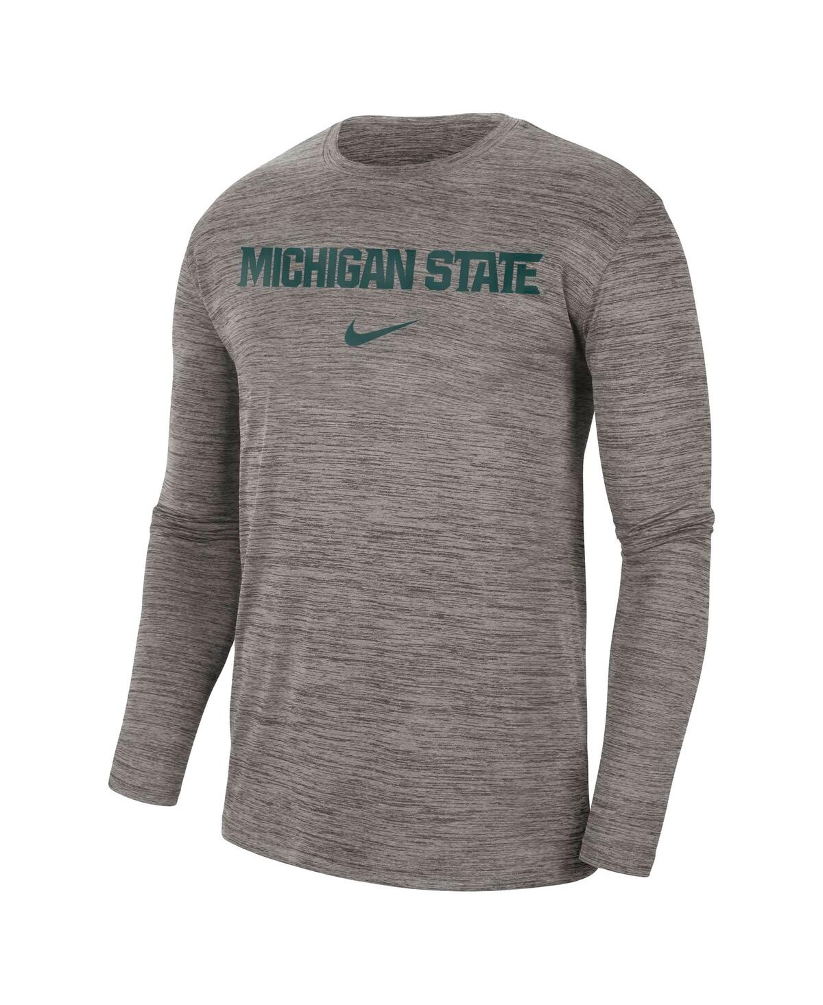 Men's NikeMichigan State Spartans Team Velocity Performance Long Sleeve T-shirt - Heather Gray