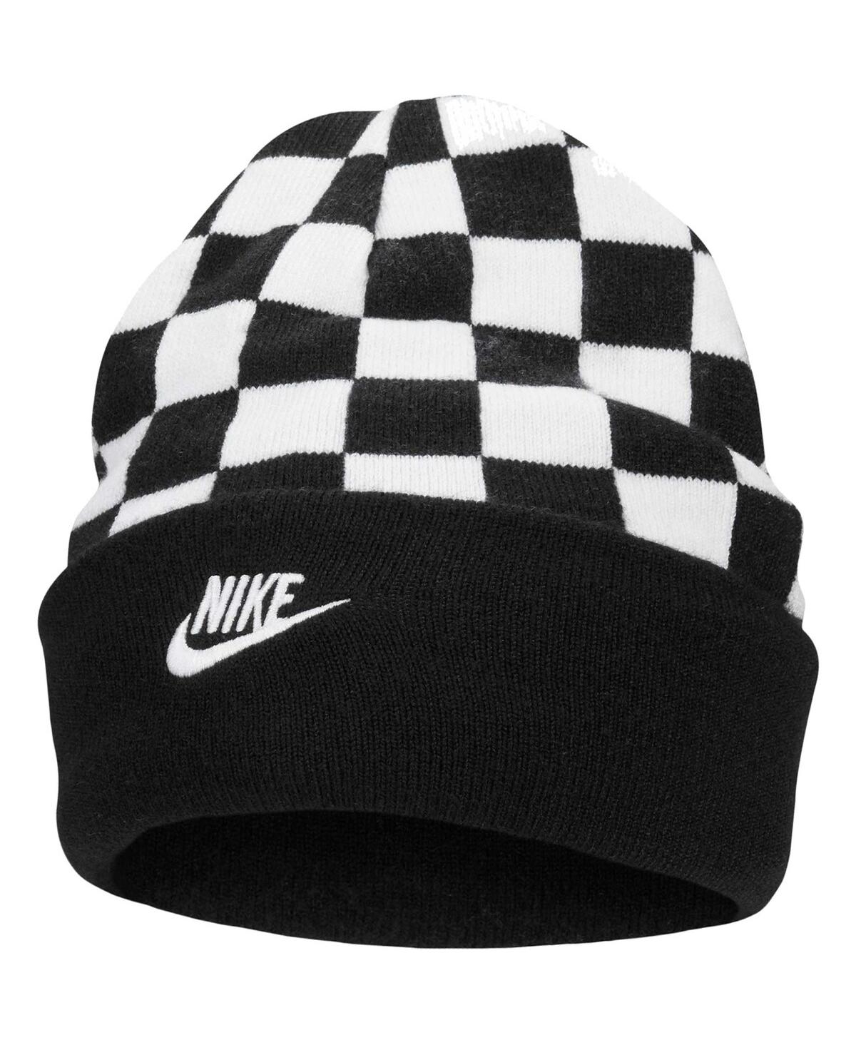 Shop Nike Youth Boys And Girls  Black Reversible Smiley Tall Peak Cuffed Knit Hat