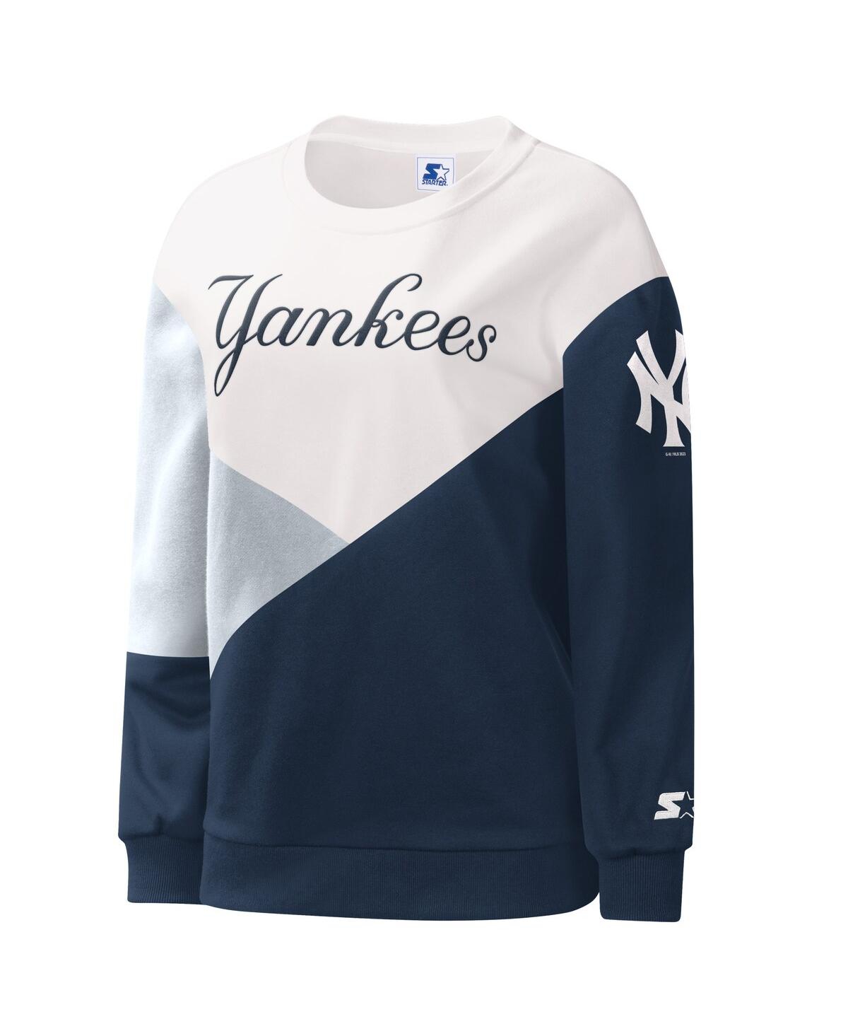 Shop Starter Women's  White, Navy New York Yankees Shutout Pullover Sweatshirt In White,navy