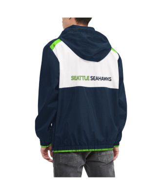 Men's Navy, White Seattle Seahawks Carter Half-Zip Hooded Top