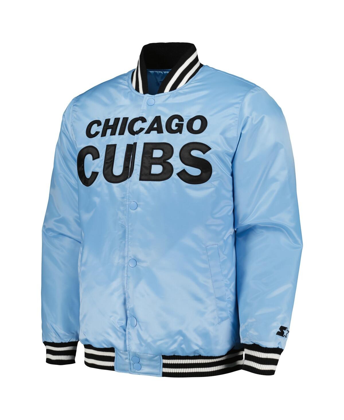 Men's StarterChicago Cubs Cross Bronx Fashion Satin Full-Snap Varsity Jacket - Light Blue
