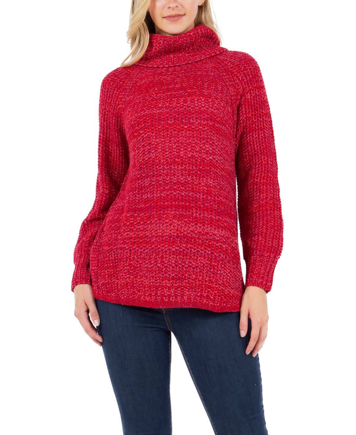 Studio Women's Round Hem Marled Lurex Turtleneck Sweater - Red