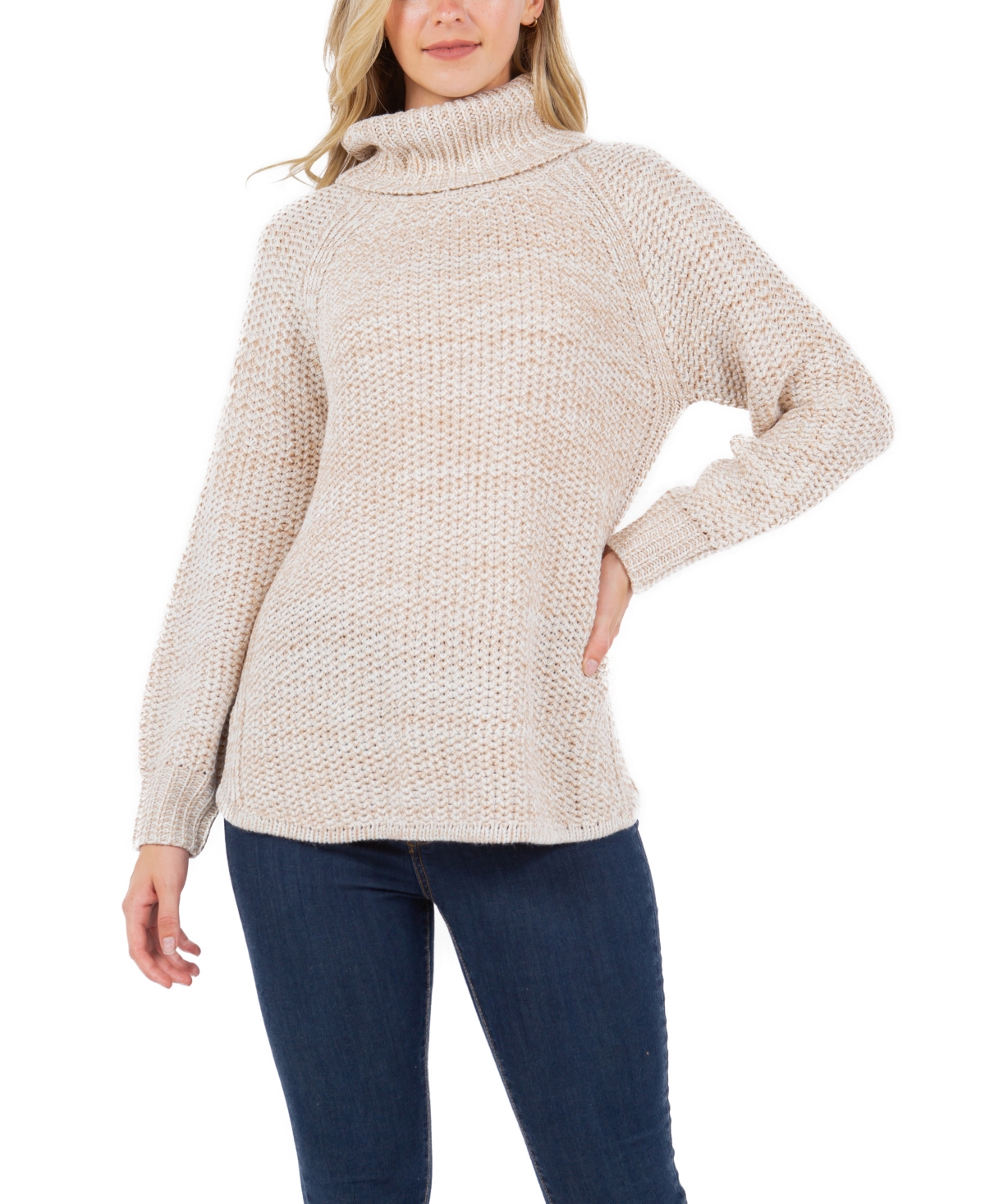 Jpr Studio Women's Round Hem Marled Lurex Turtleneck Sweater In Cream