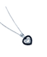 Sterling Silver White Gold Plated With Black and White Cubic Zirconia Heart Necklace - Silver