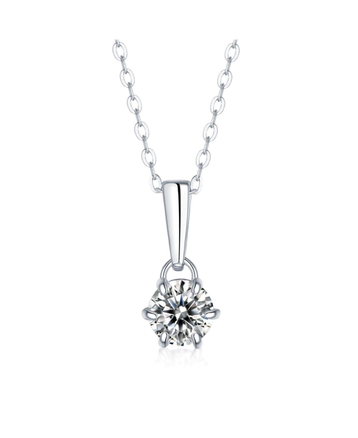 Sterling Silver White Gold Plated with 2ct Lab Created Moissanite Round Solitaire Classic Drop Pendant Necklace - Silver