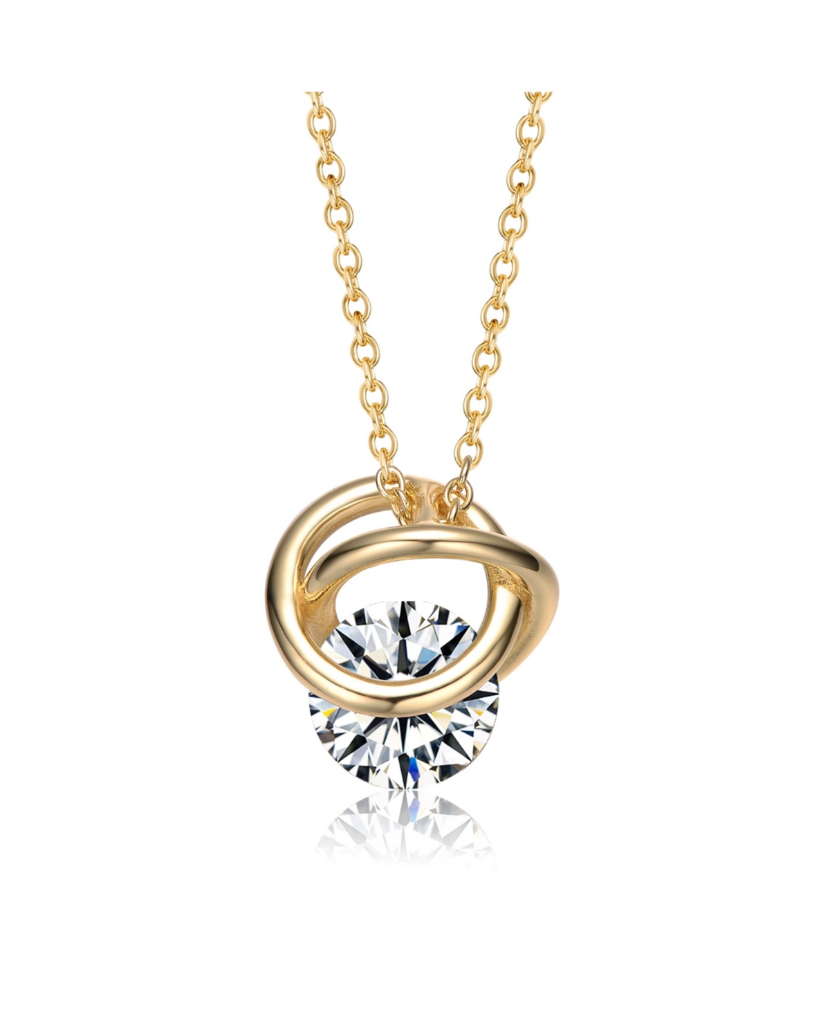 Sterling Silver Gold Plated 14k Yellow Gold Plated with 1.20ct Lab Created Moissanite Solitaire Double Eternity Circle Love Knot Pendant Necklace - Go